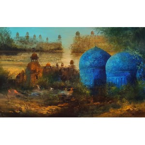 A. Q. Arif, 24 x 42 Inch, Oil on Canvas, Cityscape Painting, AC-AQ-484